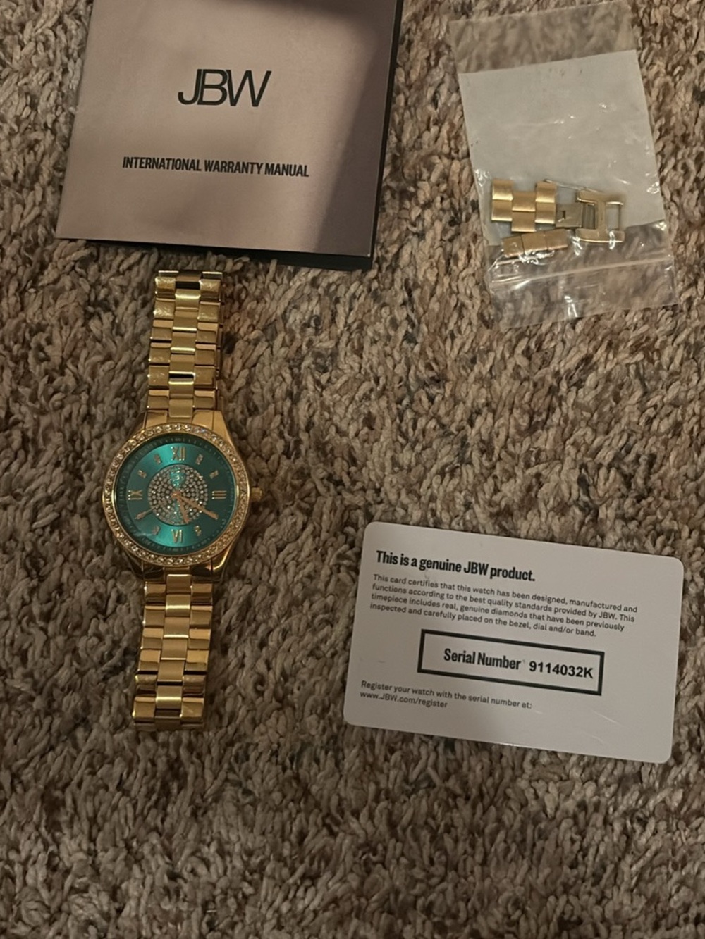 JBW Gold-Tone Watch with Teal Dial